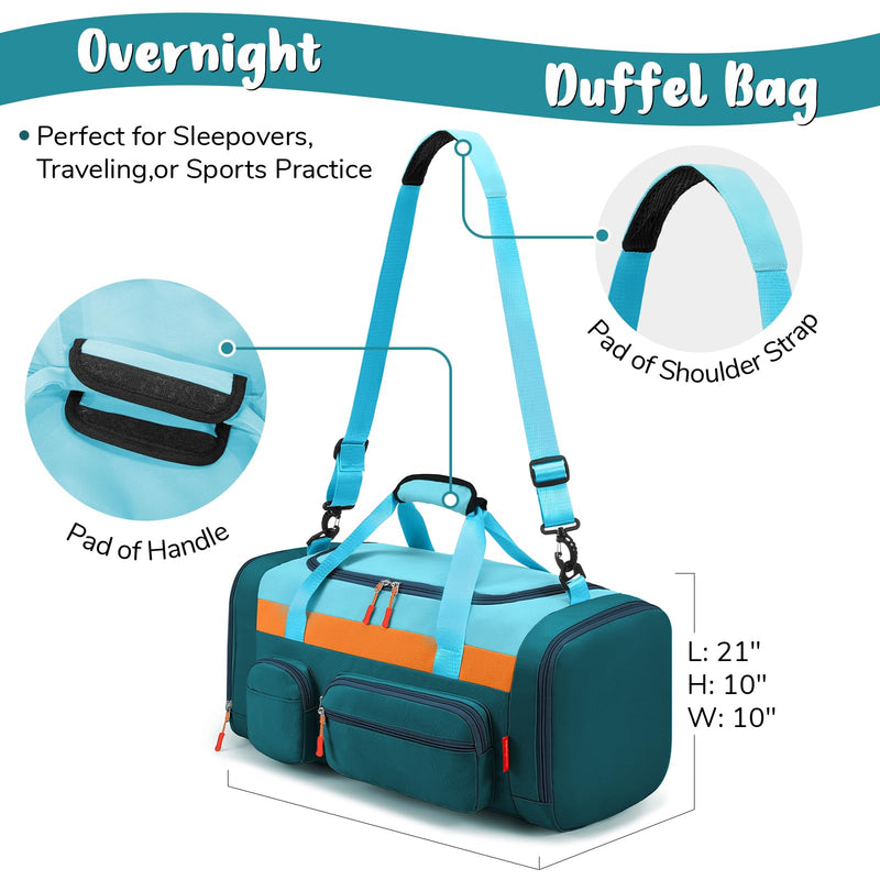 WOOMADA Kids Travel Bag with Shoe & Wet Pockets, Carry On Duffle Bag for Overnight Trips, Sports, School(green) Green