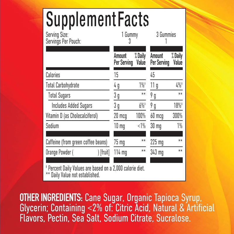 [Australia] - GummiShot Energy Gummies, 2475mg of Plant-Based Caffeine Chews per Bottle, Long Lasting Energy Boosters, Valencia Orange (33ct) 
