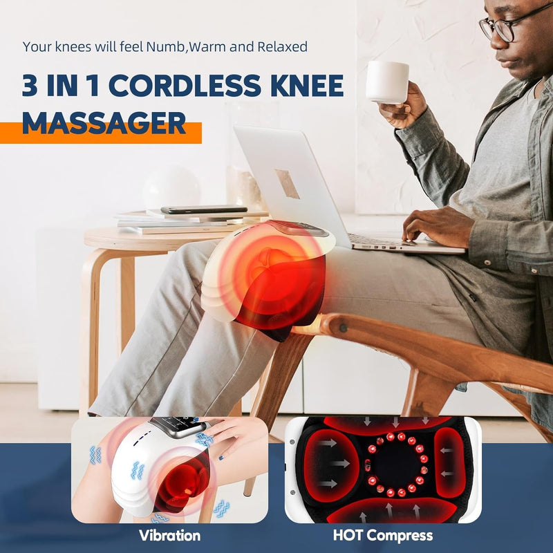 [Australia] - LIARTY Knee Massager Joint Pain Relief 3 Heat Levels, Red Light Knee Massager, Wireless Knee Massager with Heat and Vibration Massage for Relief, Silver Silver 
