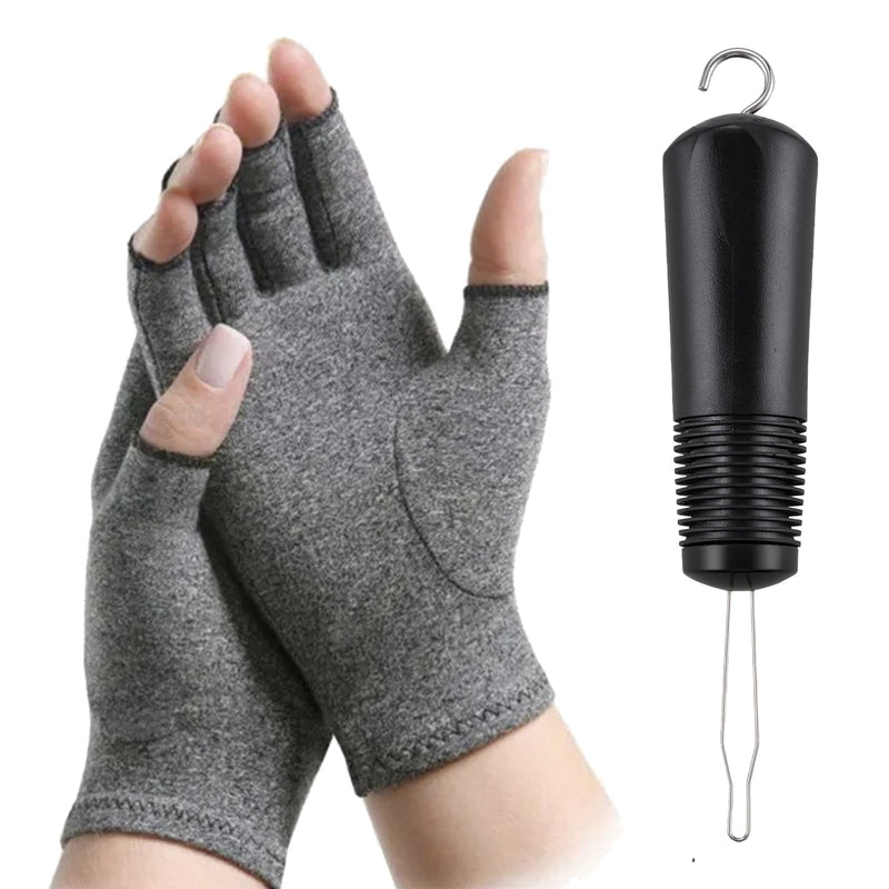 Generic Arthritis Gloves and Button Helper, Pain Relief, Fingerless, Breathable, Washable, For Men and Women, Grey (Extra Large)