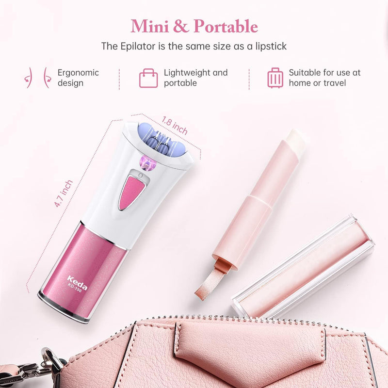 [Australia] - Mini Epilator, Facial Hair Remover for Women, Full Body Smooth Glide Epilator, Portable Electric Lady Shaver for Face, Armpits, Arms, Bikini, and Legs, with 9-Tweezers with LED for Precision Pink-mn-10 