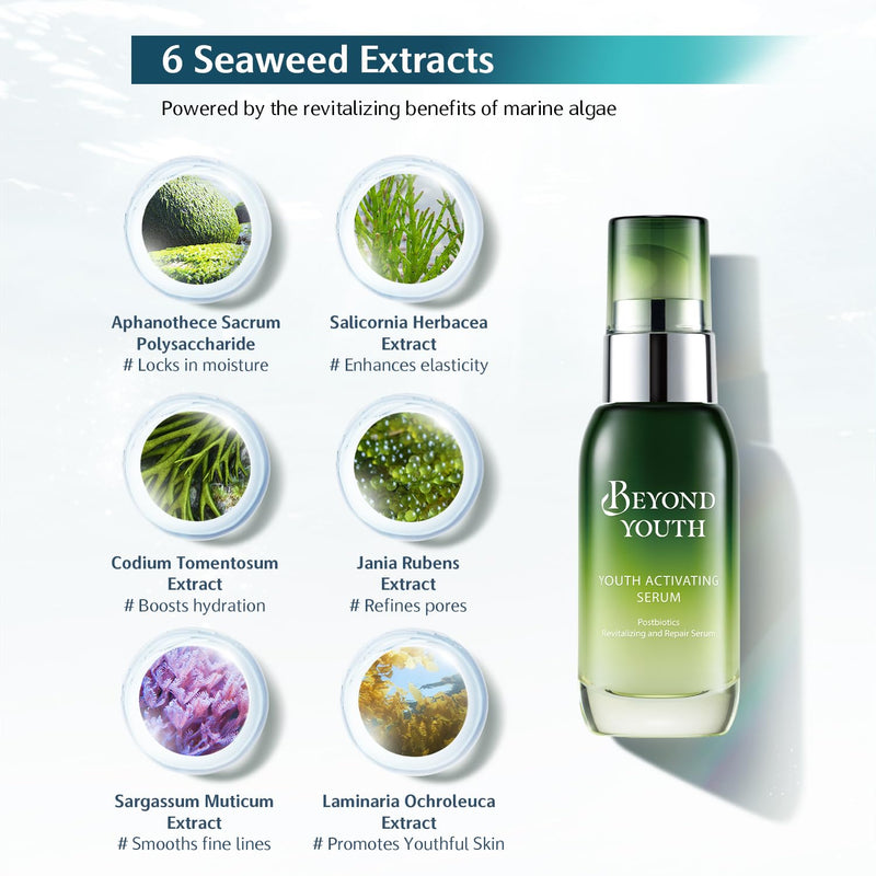 BEYOND YOUTH Youth Activating Serum - Revitalizing & Repair for Dry & Sensitive Skin with Bifida Ferment Lysate, 7 Postbiotics, Vitamin B5 & 6 Seaweed Extracts to Preserve Youthful Skin - 35 ml