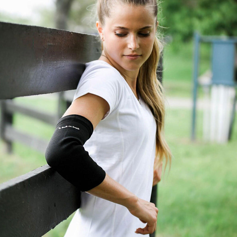Back on Track 2-Way Stretch Black Elbow Brace - Enhanced Recovery & Support for Tennis, Golf, Training, Work and Daily Activities X-Small