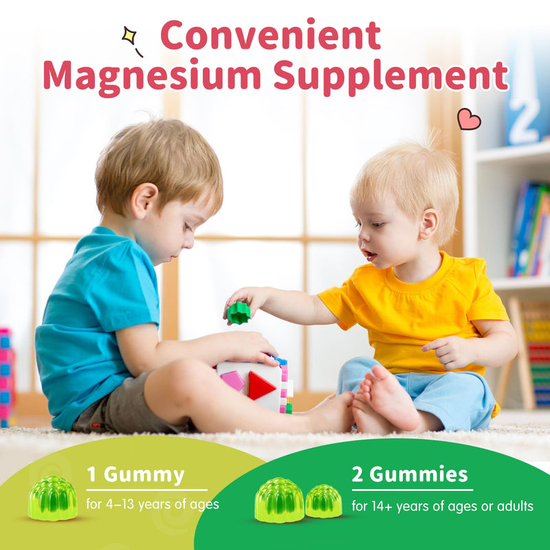 Magnesium Gummies for Kids - Magnesium Glycinate Gummies with L-Theanine, Vitamin B6, D3 for Kids & Adults Sleep, Calm, Relaxation, Brain, Bones, Muscle Relief, Sugar Free Green Apple & Kiwi 60ct 60 Count (Pack of 1)