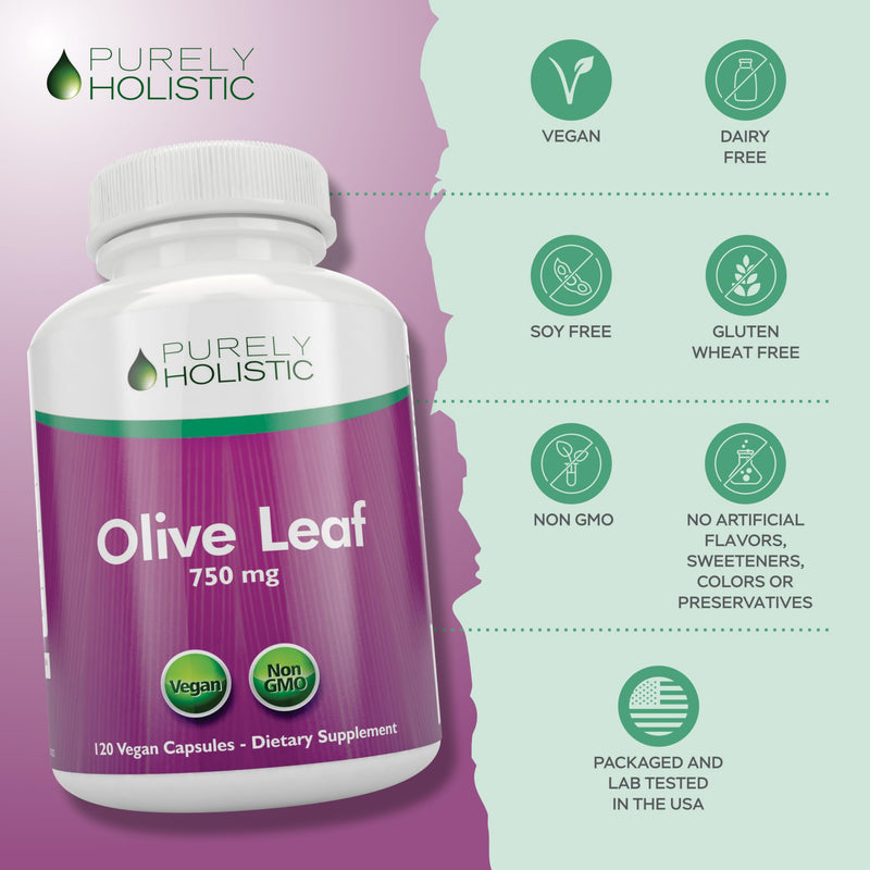 [Australia] - Purely Holistic Olive Leaf Extract 750mg Non-GMO Maximum Strength - 120 Vegan Capsules - 20% Oleuropein - 4 Month Supply - Support Supplement 