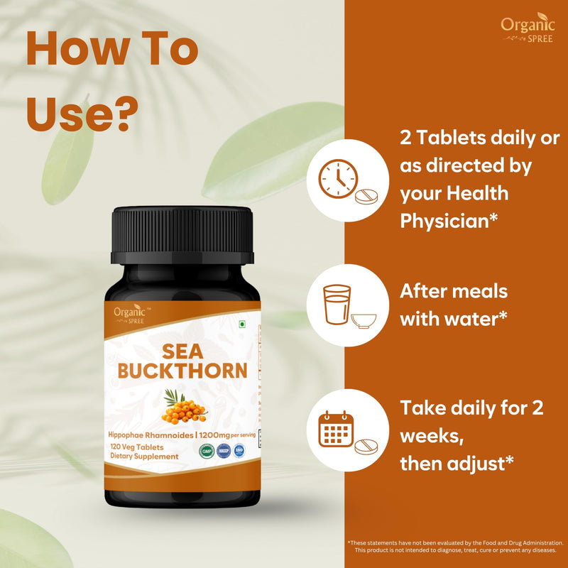 ORGANIC SPREE Sea Buckthorn 120 Tablets | Hippophae Rhamnoides (Sea Buckthorn) | Omega 7, Skin & Immune Support* - 120tab 1