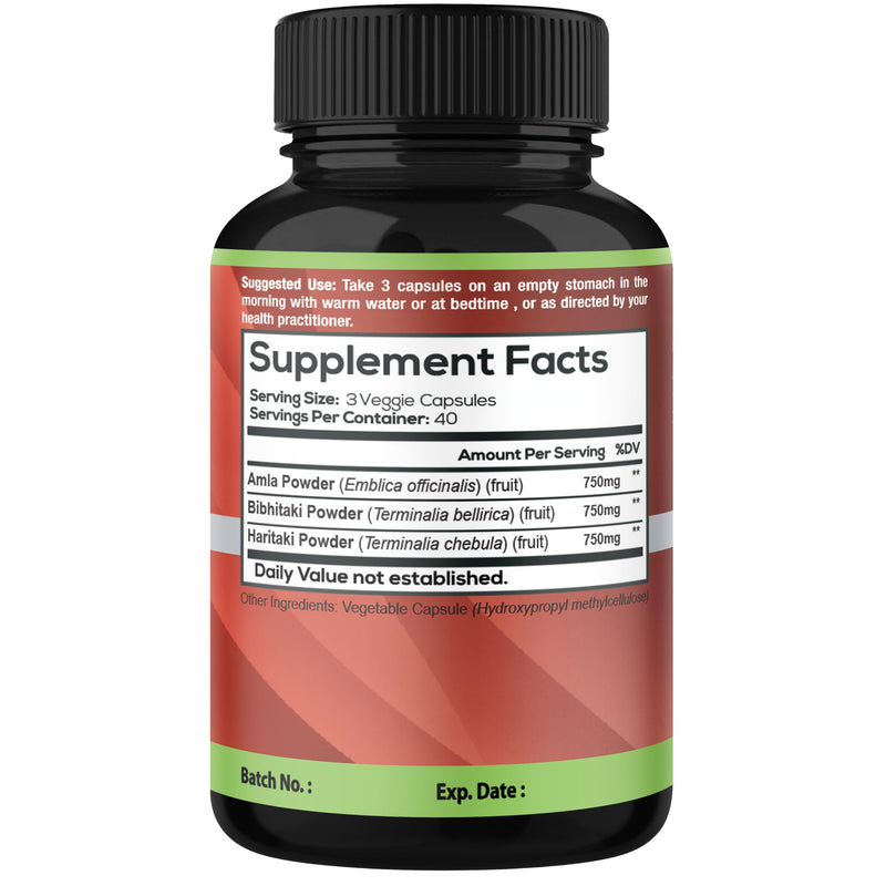 [Australia] - Organic Cadane Triphala (3 Fruit Powders) Supplement - 120 Veggie Capsules 