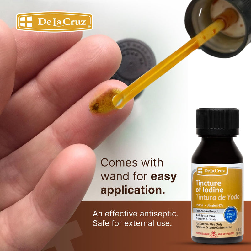 [Australia] - De La Cruz 2% Iodine First Aid Antiseptic, Made in USA 1 FL OZ (1 Bottle) 1 Fl Oz (Pack of 1) 
