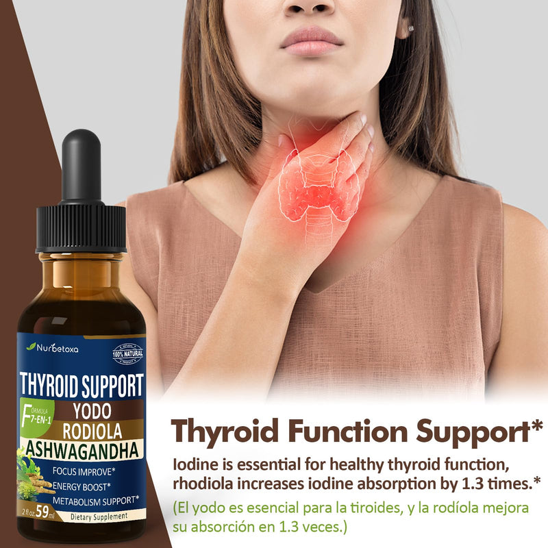 [Australia] - Thyroid Support Drops - Liquid Iodine Supplement, Gotas de YODO y Selenio para Tiroides, Con Rodiola Semenovii y Ortiga, Fight Brain Fog w/Ashwagandha & Rhodiola Extract Tincture.2 oz 