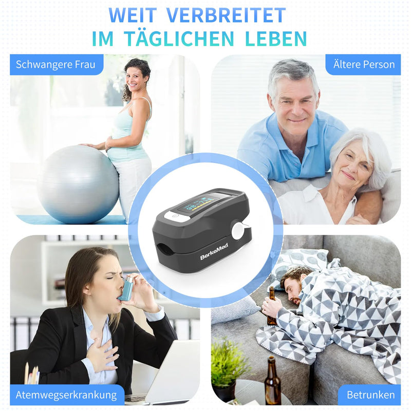 [Australia] - BerkeMed pulse oximeter, oxygen saturation measuring device finger, with OLED screen and lanyard, for children, adults, elderly, families and hospitals 
