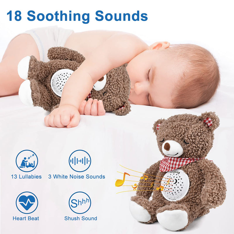 [Australia] - Baby Sleep Soother, White Noise Rechargeable Baby Projector Night Light, Portable Sound Machine with 18 Soothing Sounds, Plush Toy Gifts Bear for Infants with Cry Sensor 
