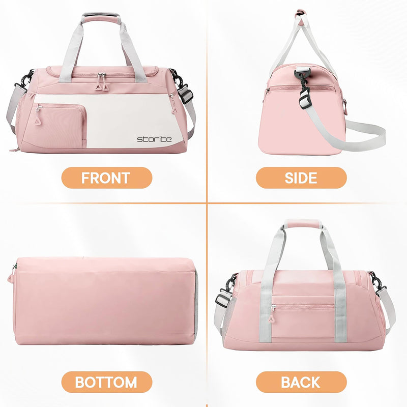 Storite Travel Duffle Bag with Shoe Compartment, Light Pink, 50x25x27 cm | Water Resistant Nylon, Lightweight, Multi-Pocket, Wet Pocket, Adjustable Shoulder Strap, Travel, Gym, Overnight Use Style - 2