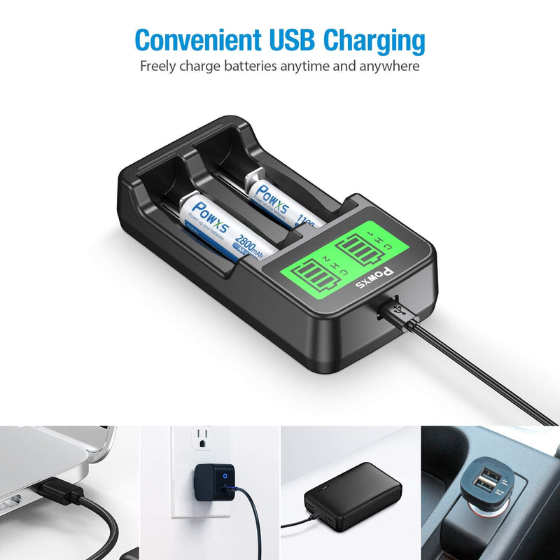 [Australia] - POWXS LCD Universal 18650 Battery Charger for 3.7V Li-ion Rechargeable Battery 18650 18490 18350 17670 17500 16340(RCR123) 14500 Lithium Batteries and Ni-MH Ni-CD Rechargeable AA AAA Batteries 