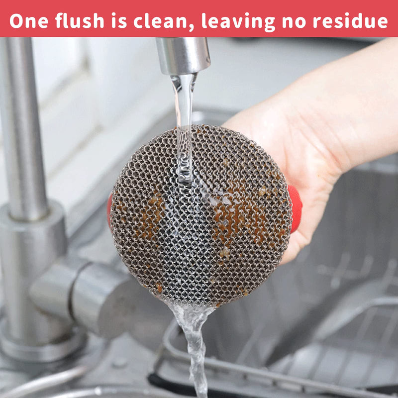 [Australia] - Cast Iron Scrubber, Cast Iron Skillet Cleaner+2 Pan Grill Scrapers Chain Mail to Clean Cast Iron Chain Mail Scrubber Cast Iron Chainmail Scrubber for Cast Iron Skillet (Red) Red 