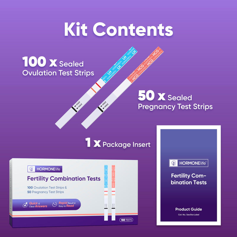 HORMONElife 100 Ovulation Test Strips and 50 Pregnancy Test Strips | Great Value Combo For Cycle Tracking, No Extra Purchases Needed 50hCG + 100LH