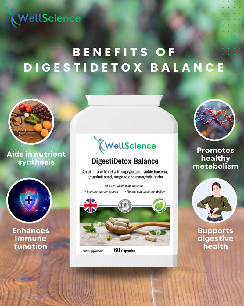 DigestiDetox Balance: Immune Support, Digestive Health, and Metabolism Booster - All-in-One with Caprylic Acid, Probiotics, and Natural Herbs