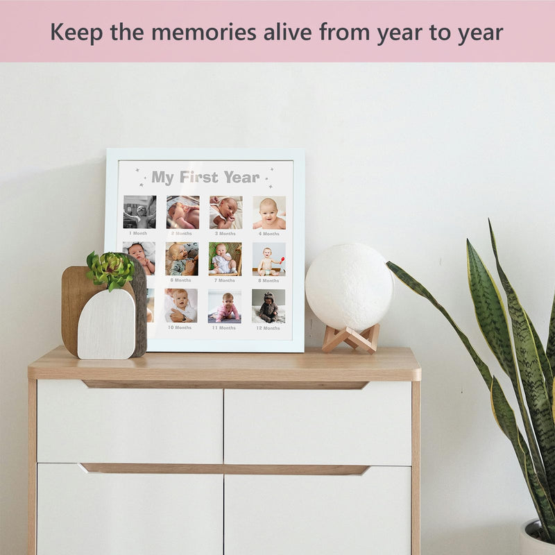 [Australia] - My First Year Photo Frame, Baby Keepsake Frame Baby Picture Frame, Baby Milestone Nursery Decor, Baby First Birthday Party Baby Shower Decor - White White Square 