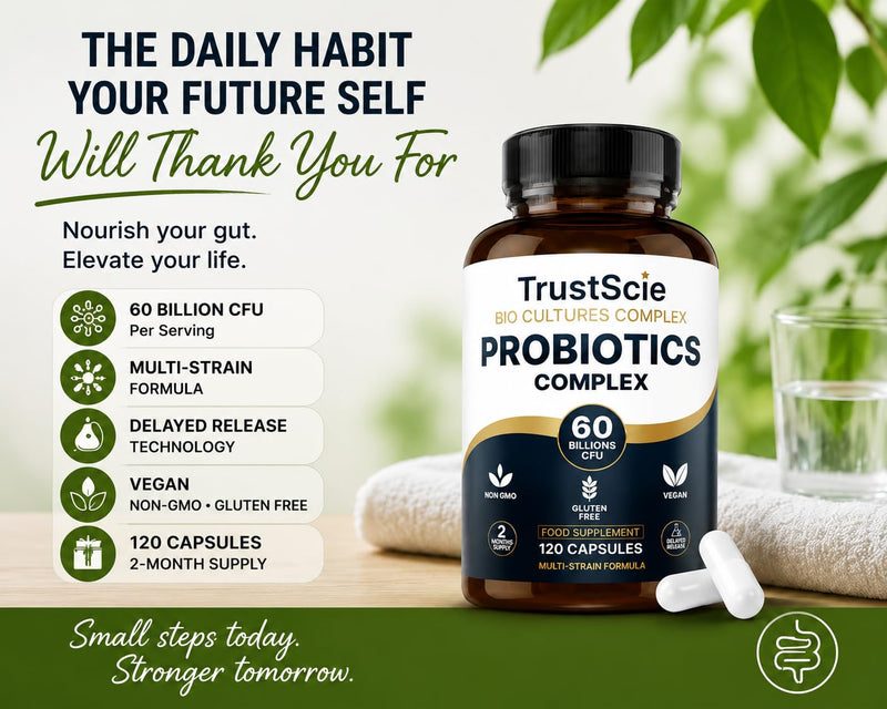 Probiotics for Gut Health & Bloating Support – 60 Billion CFU – 20 Live Cultures with Lactobacillus & Bifidobacterium – Delayed Release Capsules – 2 Month Supply