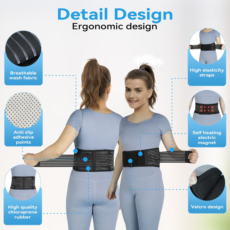 Back Braces for Lower Back Pain Relief, Lumbar Support Belt for Men Women | Adjustable Tourmaline waist belt, Self Heating & Soothing Waist Band, Lumbar Support Belt for Herniated Disc/Sciatica Black-1 Large