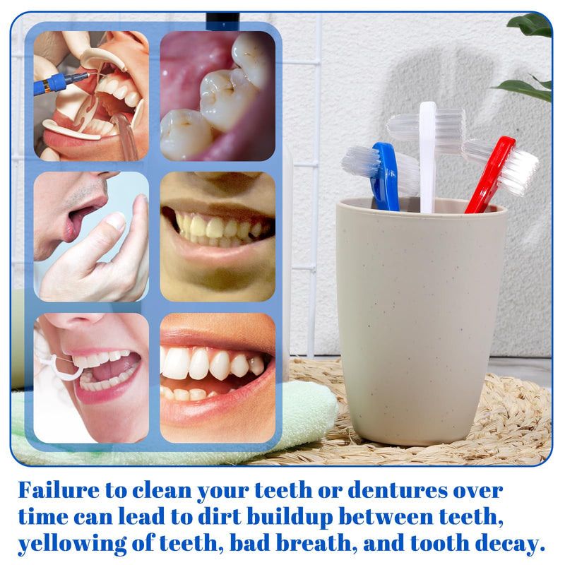 [Australia] - 6 Pack Dual Headed Firm Hard Bristle Toothbrush, Portable Denture Brush, Denture Clean Toothbrush for Dentures Braces Cleaning 