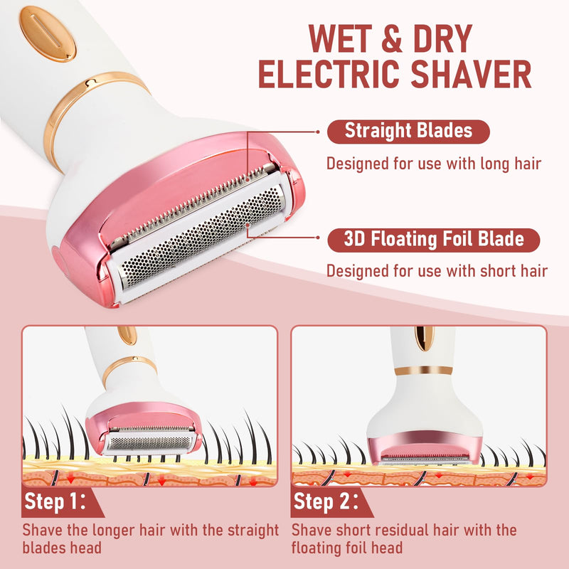[Australia] - Women Electric Razors Shavers, Lady Bikini Trimmer 4 in 1 Electric Shaver Razor for Women Waterproof Wet/Dry Face Razors for Nose Eyebrow Arms Underarm Legs Pubic Area Painless Facial Hair Removal 