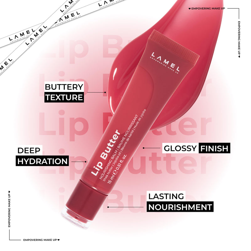 Lamel Nourishing Lip Butter – Lip Balm with Natural Pink Tint (Pinkish) | Hydrating Formula with Cocoa Butter & Vitamin E – Sheer Pink Tint, Moisturizing, Glossy Natural, Non-Sticky – 0.5 fl.oz 01 Pinkish