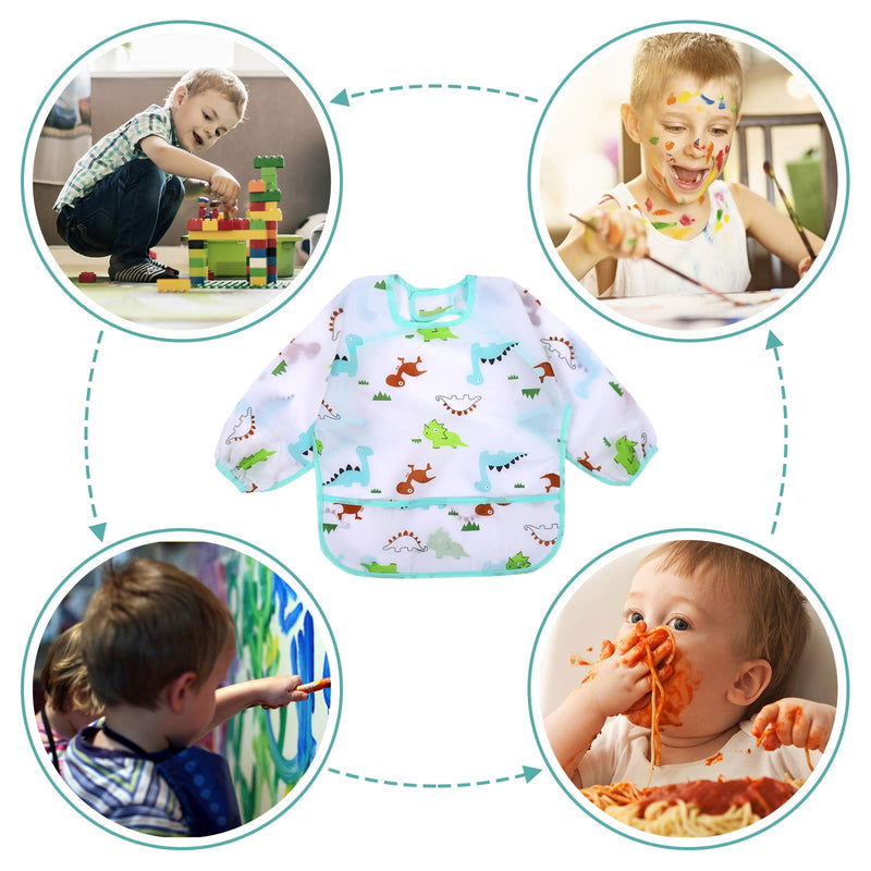 [Australia] - Accmor 4 Pack Long Sleeve Baby Bibs, Waterproof Sleeved Bib, Toddler Soft Bib for 6-36 Months Blue Dinosaur/Orange Pig/Yellow Elk/Green Cactus Medium : 6-24 Months 