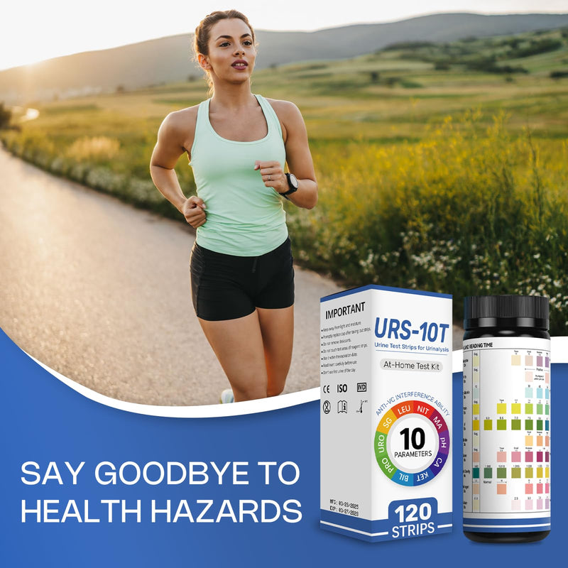 [Australia] - 10-in-1 Urine Test Strips for Urinalysis – Full Panel Urinalysis Test Strips for Protein, Nitrite, Leukocytes, pH, Kidney and Liver Function (120 Strips) 