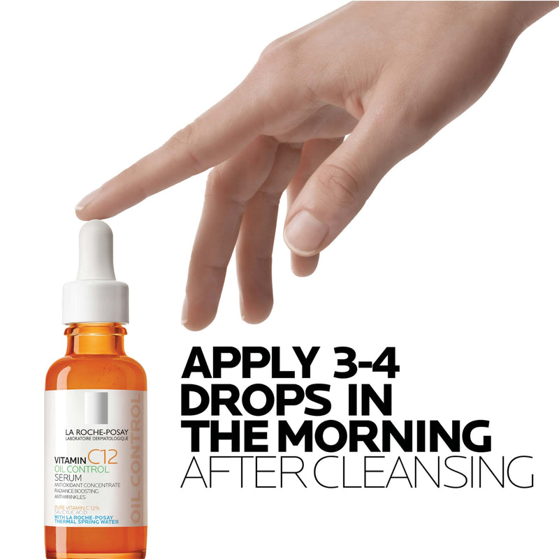 La Roche-Posay Pure 12% Vitamin C Serum For Face With Hyaluronic Acid & Salicylic Acid, Hydrating Face Serum, Boost Radiance & Reduce Wrinkles, 2 Formulas for Normal or Oily Skin Control Oily/Combination Skin - 1.01 Fl Oz