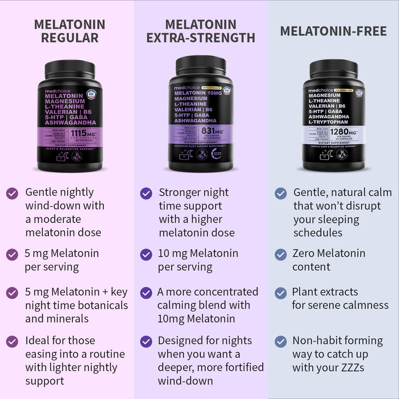 MEDCHOICE 12-in-1 Melatonin 5mg Sleep Capsules with Magnesium, 90ct | Nighttime Relaxation Support, Melatonin 5mg with Magnesium Glycinate, Ashwagandha and GABA, Sleep Supplement 90 Count (Pack of 1)
