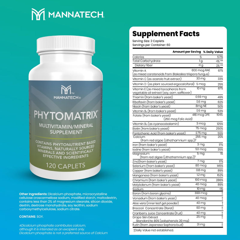 Mannatech - PhytoMatrix® - 120 Capsules | Contains Botanical Extracts, Plant-Based Phytonutrients, Whole Food Blend, Daily Wellness Support, Easy-to-Take Capsules