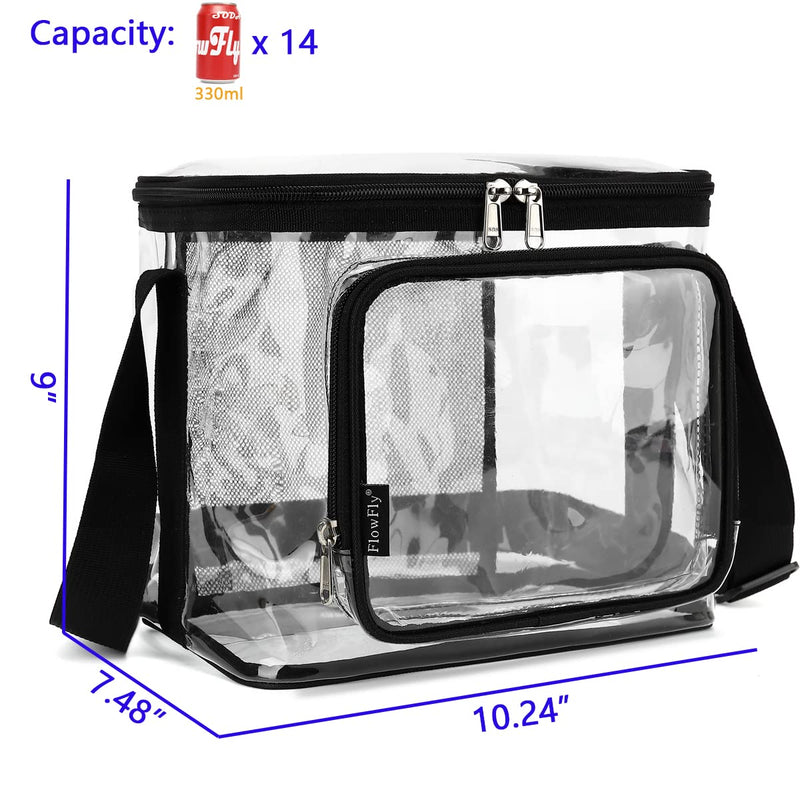 [Australia] - FlowFly Clear Lunch Bag Adult Large Heavy Duty Transparent Stadium Approved Lunch Box for Women and Men with Adjustable Shoulder Strap, Front Zipper Pocket, Clear 