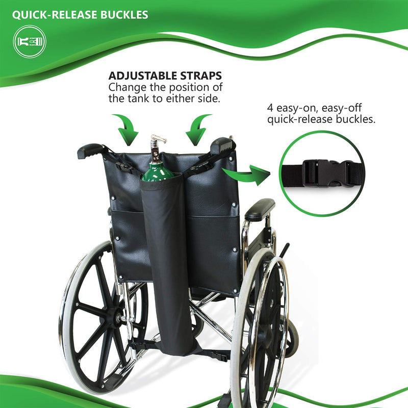 [Australia] - NYOrtho Oxygen Tank Holder for Wheelchair - D & E cylinder Transport Bag Adjustable Straps Easy to Clean, Heavy Duty, Waterproof Standard Wheelchair Size 16-20 Inch 
