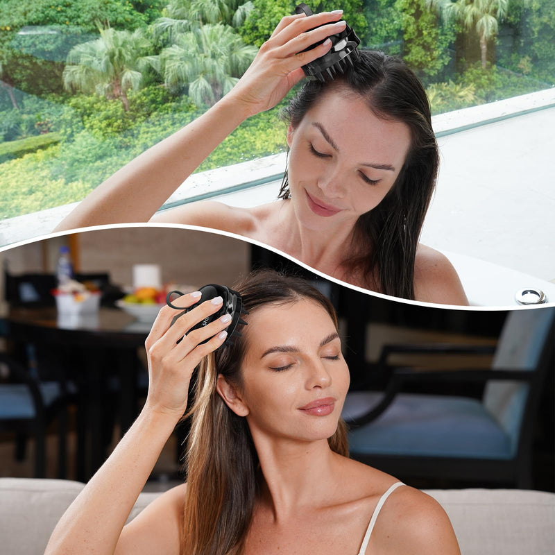 2 in 1 Scalp Massager Hair Growth,Scalp Scrubber with Soft Silicone Bristles for Dandruff Removal,Shampoo Brush for Exfoliation,Head Massager for Both Wet and Dry Use (Black) Black