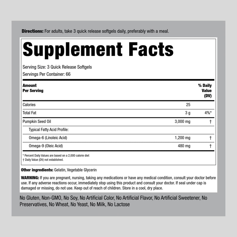 [Australia] - Piping Rock Pumpkin Seed Oil Capsules 3000mg | 200 Count | Cold Pressed Herbal Supplement | Extra Virgin | Non-GMO, Gluten Free 