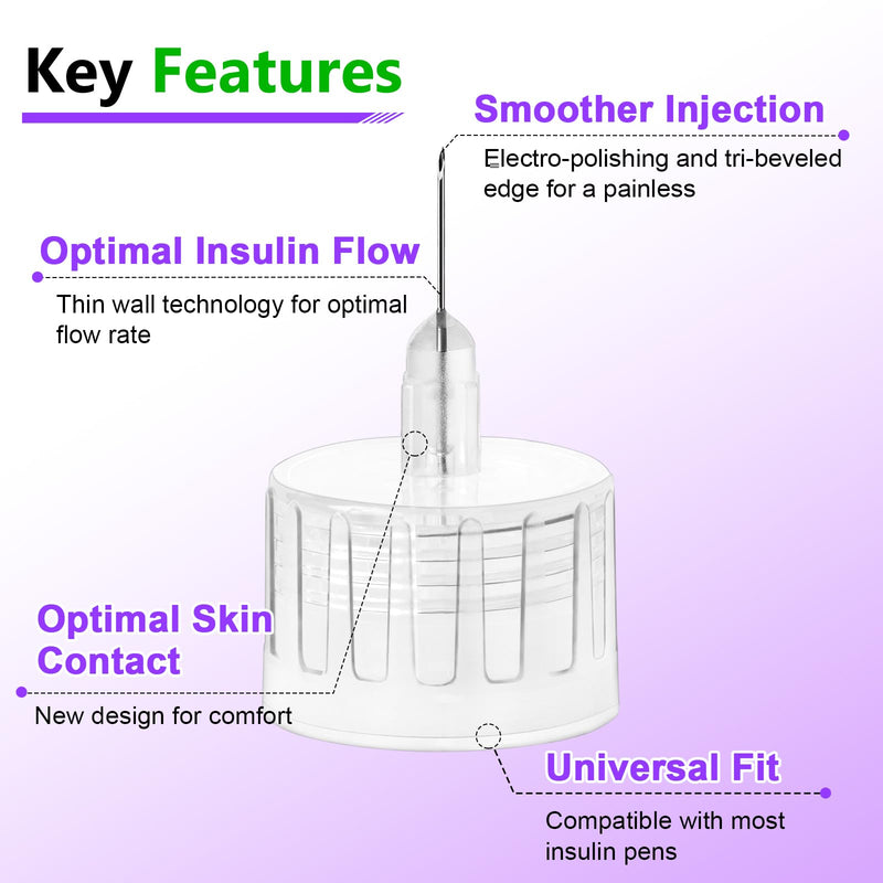 [Australia] - 32G 4mm (5/32") Insulin Pen Needles, 100 Count Diabetic Needles for Insulin Injections, Universal Fit Compatible with Most Pen Injector Device Super Thin for Diabetes Comfortable Injection 