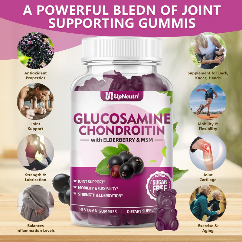 [Australia] - Glucosamine Chondroitin Gummies Sugar Free, Extra Strength 1500mg Glucosamine with Chondroitin MSM & Turmeric, Joint Support Supplement for Men & Women Joint Health (60 Count (Pack of 1)) Elderberry 60 Count (Pack of 1) 