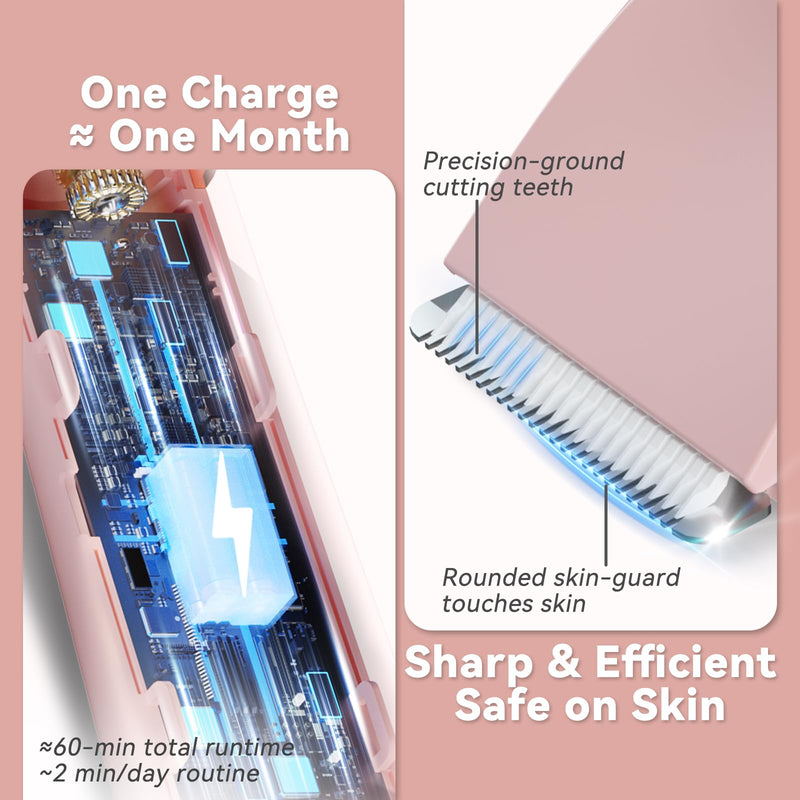 [Australia] - Bikini Trimmer for Women – Waterproof Electric Razor with Stainless Steel Blades, Rechargeable Battery, Pubic Hair Shaver for Women, Facial & Body Hair Remover, Pink Petal Pink 