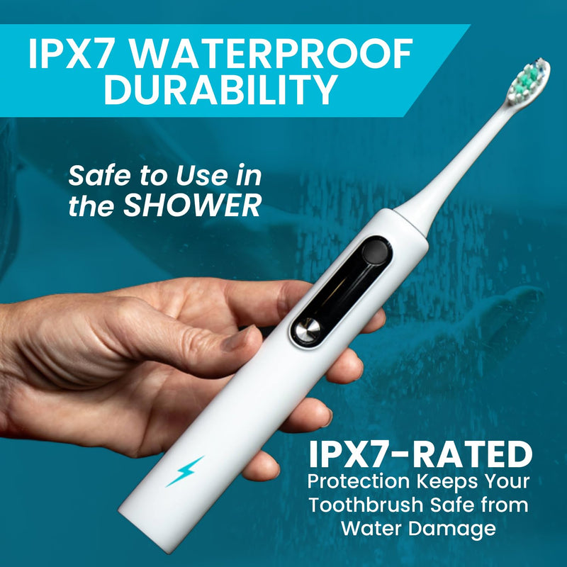 Electric Toothbrush with Tynex Bristles - Rechargeable Toothbrush with 30-Second Reminder & 2-Minute Smart Timer - IPX7 Waterproof Sonic Tooth Brush Includes 2 Tooth Brush Heads