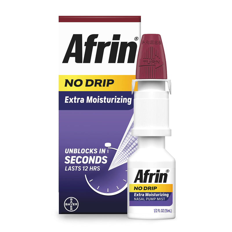 [Australia] - Afrin No Drip Extra Moisturizing Pump Nasal Mist Twin Pack, - Nasal Relief Spray For Nose Congestion and Nasal Relief, 1 Fluid Ounce Total (0.5 FL OZ Bottles) (Packaging May Vary) Medication 