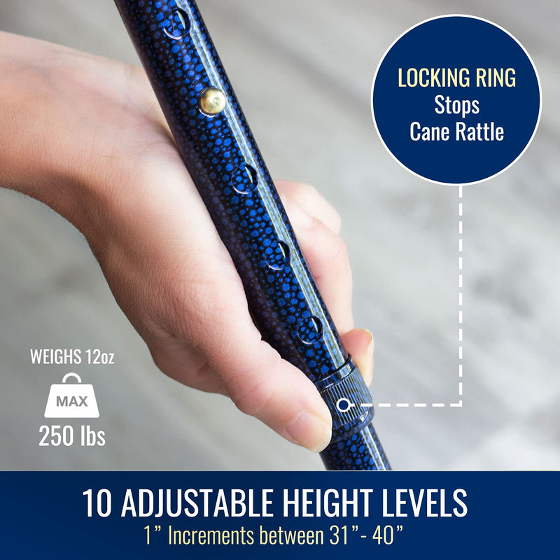 [Australia] - DMI Lightweight Aluminum Adjustable Walking Cane with Derby-Top Handle, Woodgrain Blue Ice 