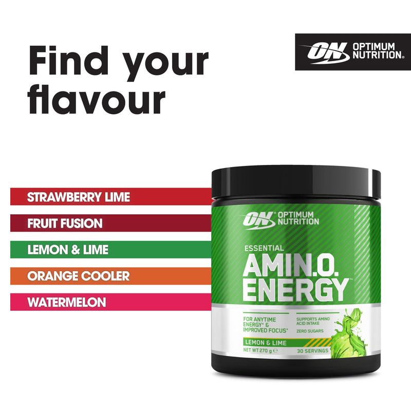 Optimum Nutrition Amino Energy Pre Workout Powder, Energy Drink with Amino Acids, BCAA, L-Glutamine and L-Leucine, Food Supplement with Vitamin C and Caffeine, Lemon Lime Flavour, 30 Servings, 270 g