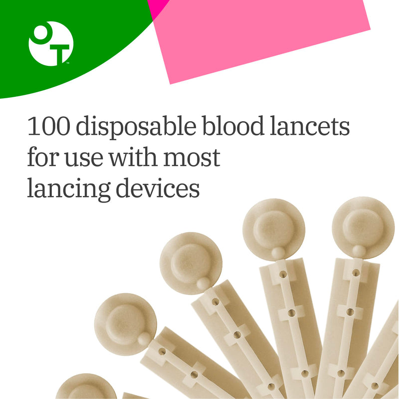 [Australia] - OneTouch Ultra Soft 2 Lancets | Fine 30G Lancets for Blood Testing | Compatible with Most Lancing Devices | Diabetic Lancets for Blood Glucose Monitor Kit, 1 Box (100 Lancets) 
