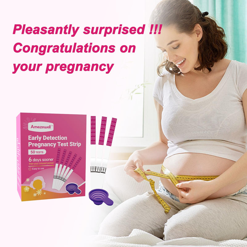 Early Detection Pregnancy Test Strips, Amazewell hCG Test Strips Easy at Home Pregnancy Tests Bulk, Over 99% Accuracy, 50 Pack Pregnancy Test Kits for Women with 1 Reusable Urine Cup
