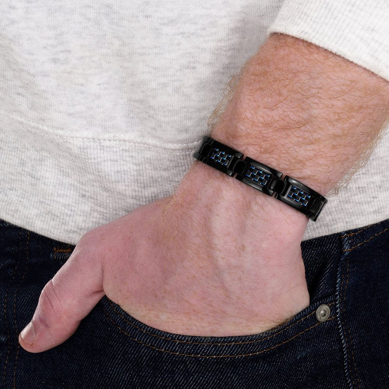 [Australia] - Willis Judd Mens Blue Carbon Fiber Titanium Magnetic Bracelet Adjustable 