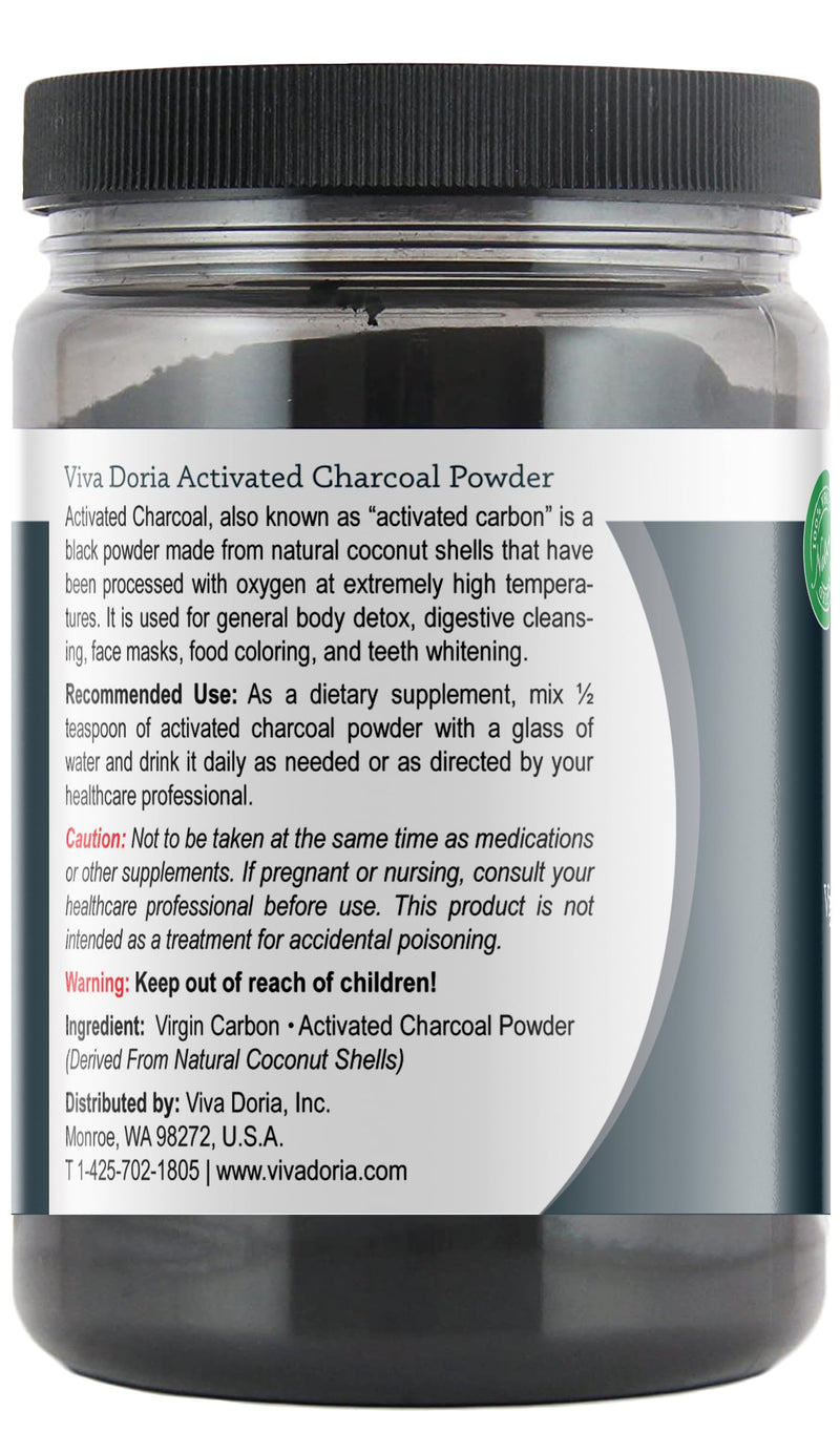 [Australia] - Viva Doria Virgin Activated Charcoal Powder, Coconut Shell Derived, Food Grade, 16 Oz 10.0 Ounce (Pack of 1) 