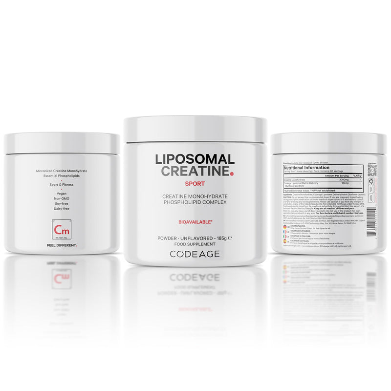 Codeage Liposomal Creatine Monohydrate Powder – 3000mg per Serving, Unflavoured, 60 Servings – Pre & Post Workout Supplement – 2-Month Supply