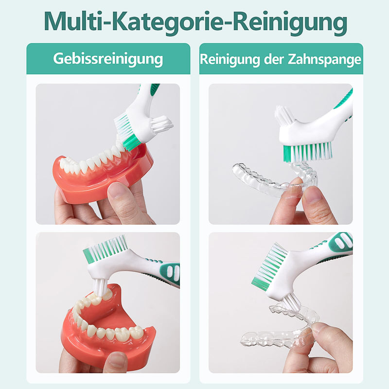[Australia] - Denture brush, 4 pieces denture toothbrush, denture cleaning brush set, portable double-sided denture brush for effective denture cleaning, premium hard denture brush 