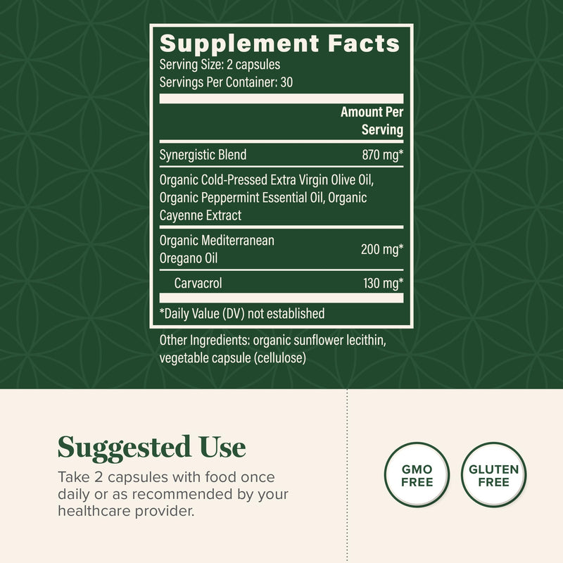 [Australia] - Global Healing Center - Oregano Oil Capsules with Organic Ingredients & Cayenne Pepper Extract, Oregano Capsules for Immune System Support, Respiratory Health, Digestion, Gas & Gut Wellness (60 Count) 
