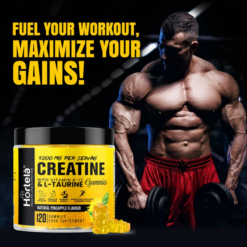 Creatine Gummies 5000mg – Creatine Monohydrate with B12 & L-Taurine | Pineapple Flavour Chewables for Men & Women | Energy, Muscle & Recovery Support | 120 Count (1 Month Supply) (Pineapple)